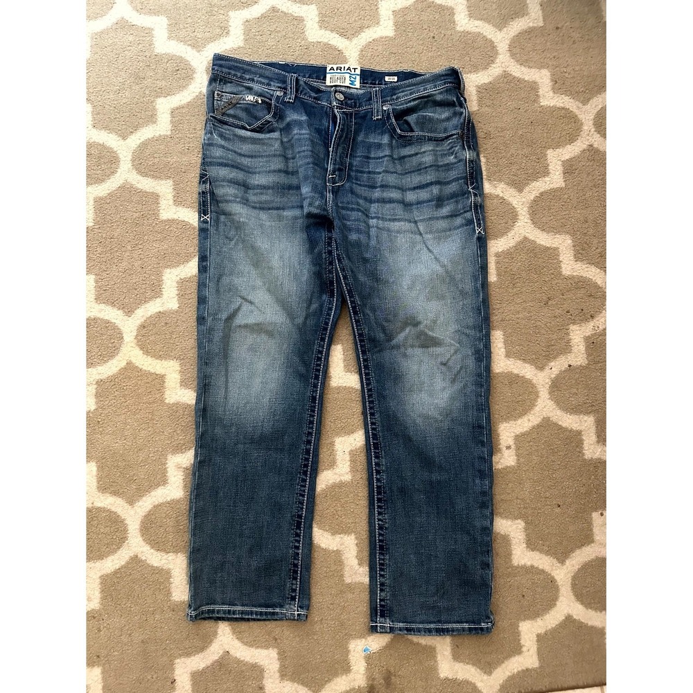 Ariat M2 Traditional Relaxed Boot Cut Jeans Men 38x30 Blue Denim Stretch